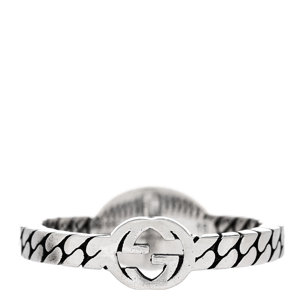 Sterling Silver Enamel Interlocking G Chain Ring 54 7 Black