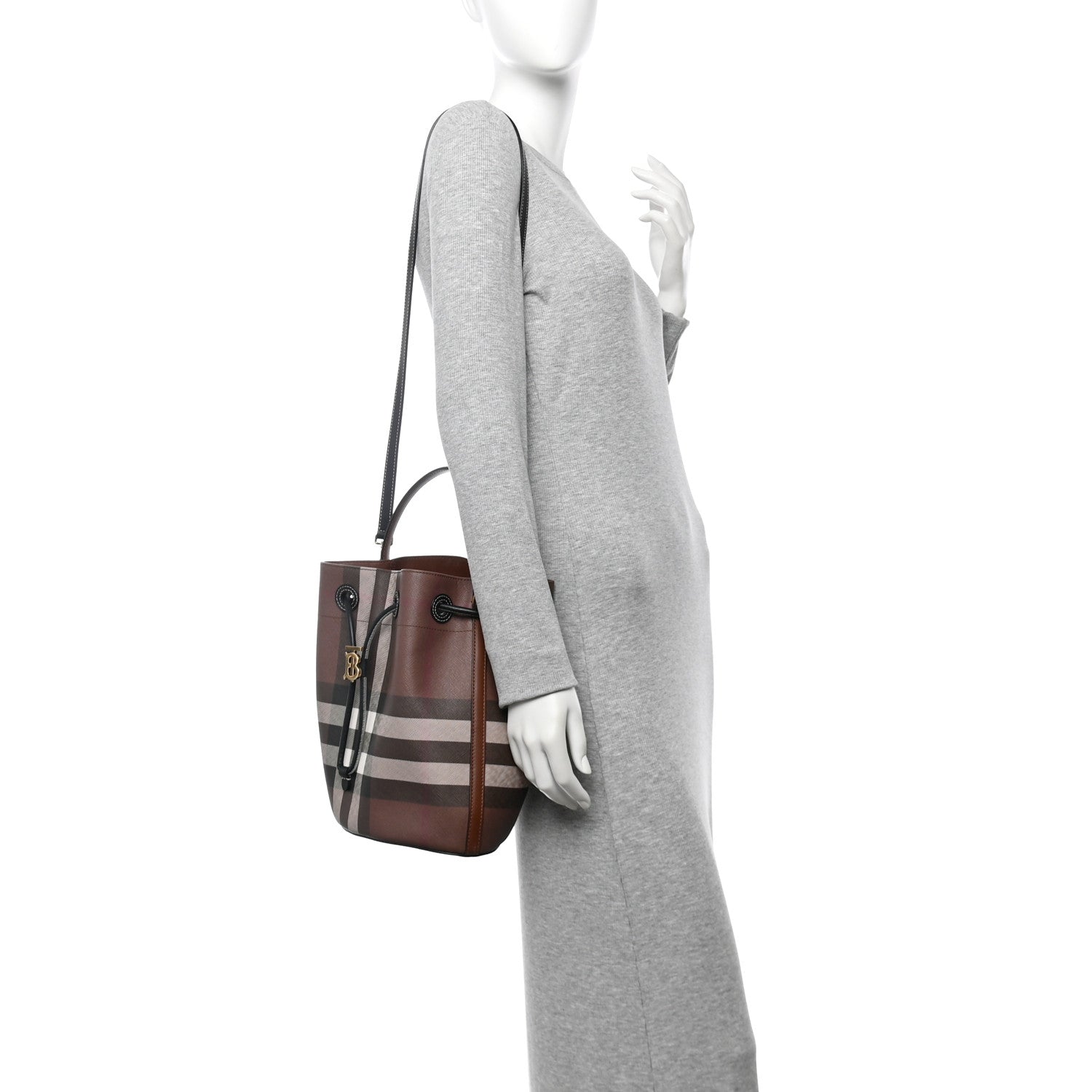 Giant Check Calfskin TB Bucket Bag Dark Birch