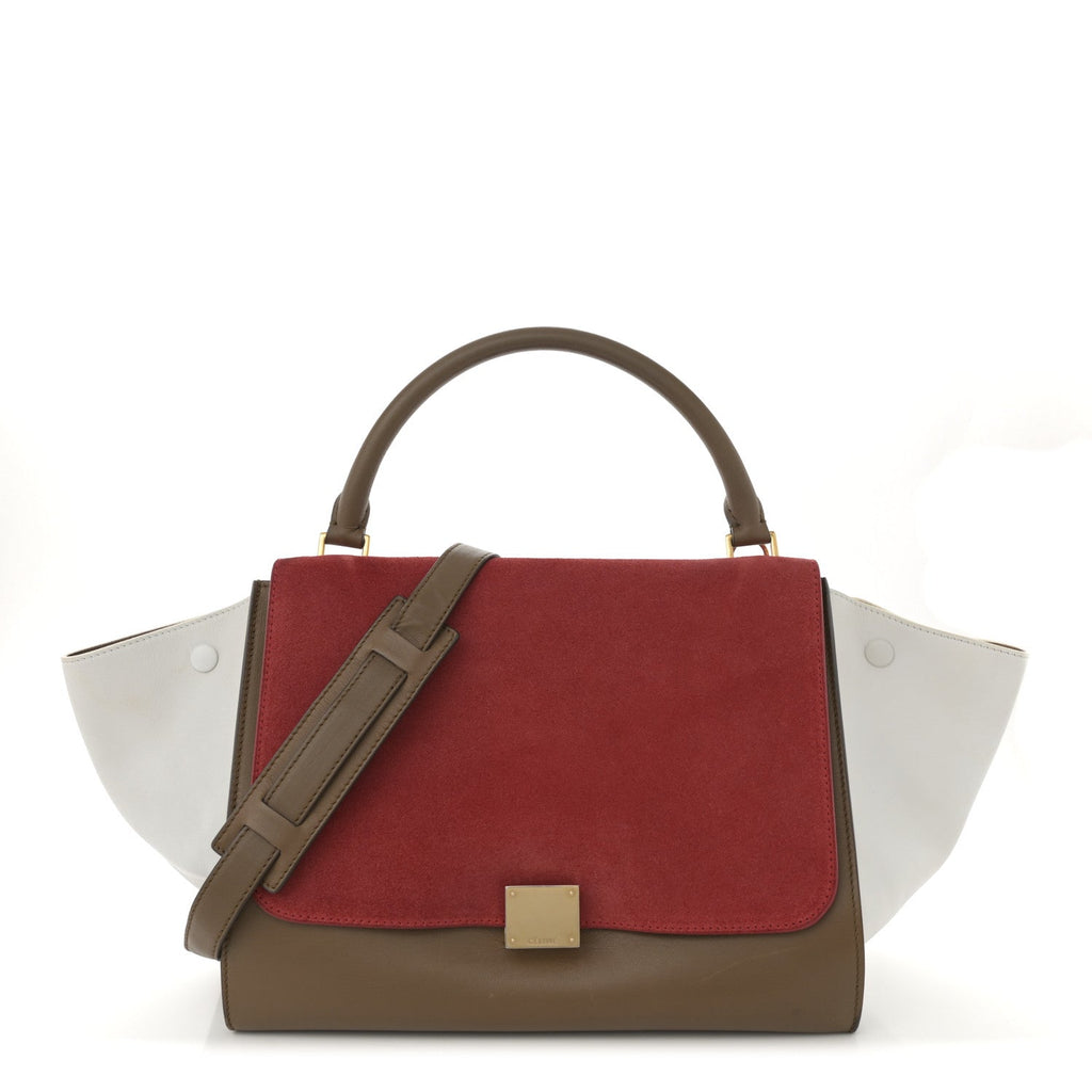Smooth Calfskin Suede Medium Tri-Color Trapeze Vermillion
