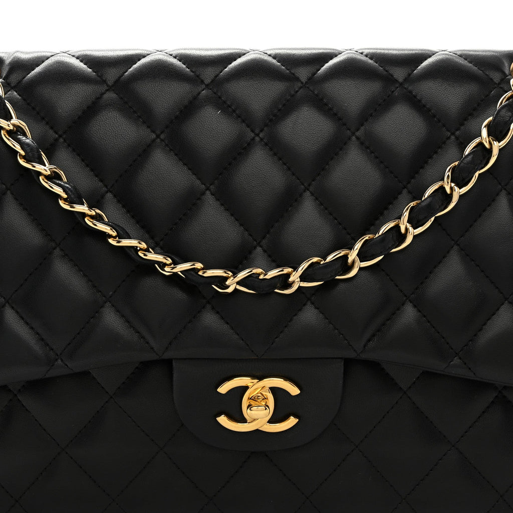 Lambskin Quilted Jumbo Double Flap Black