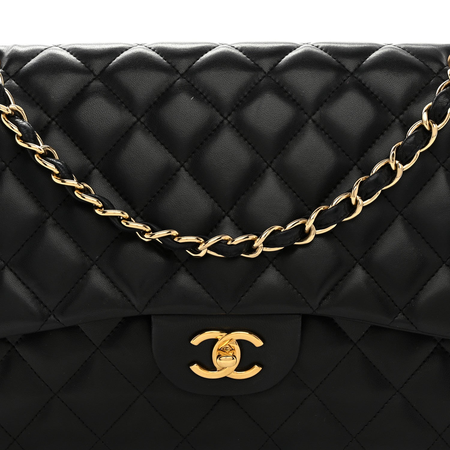 Lambskin Quilted Jumbo Double Flap Black