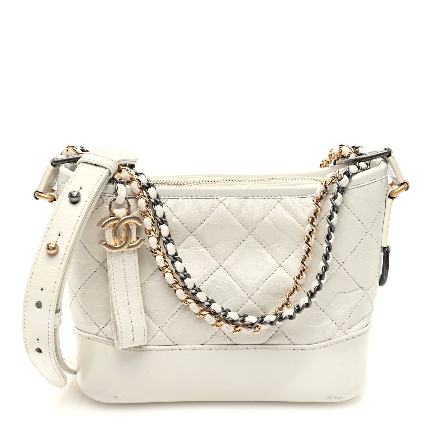 Aged Calfskin Quilted Small Gabrielle Hobo White