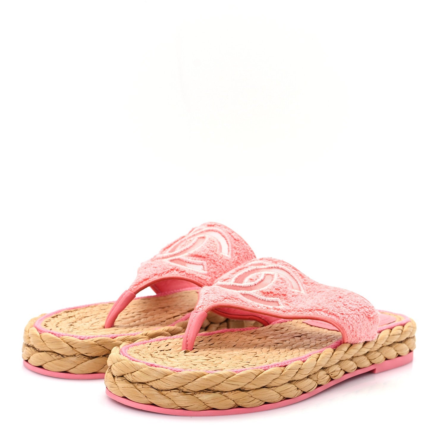 Terry Cloth Raffia CC Logo Thong Sandals 39 Pink