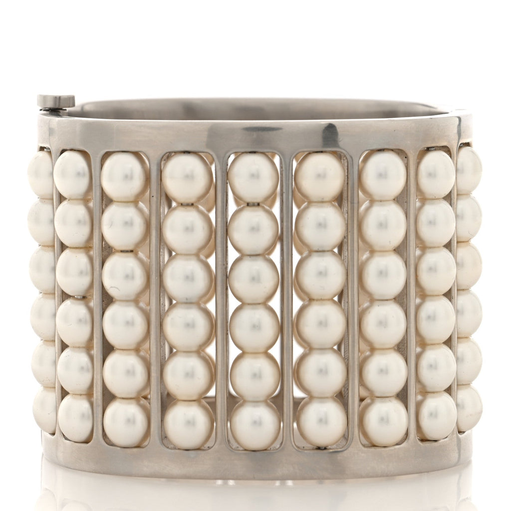 Metal Pearl Cuff Bracelet Silver