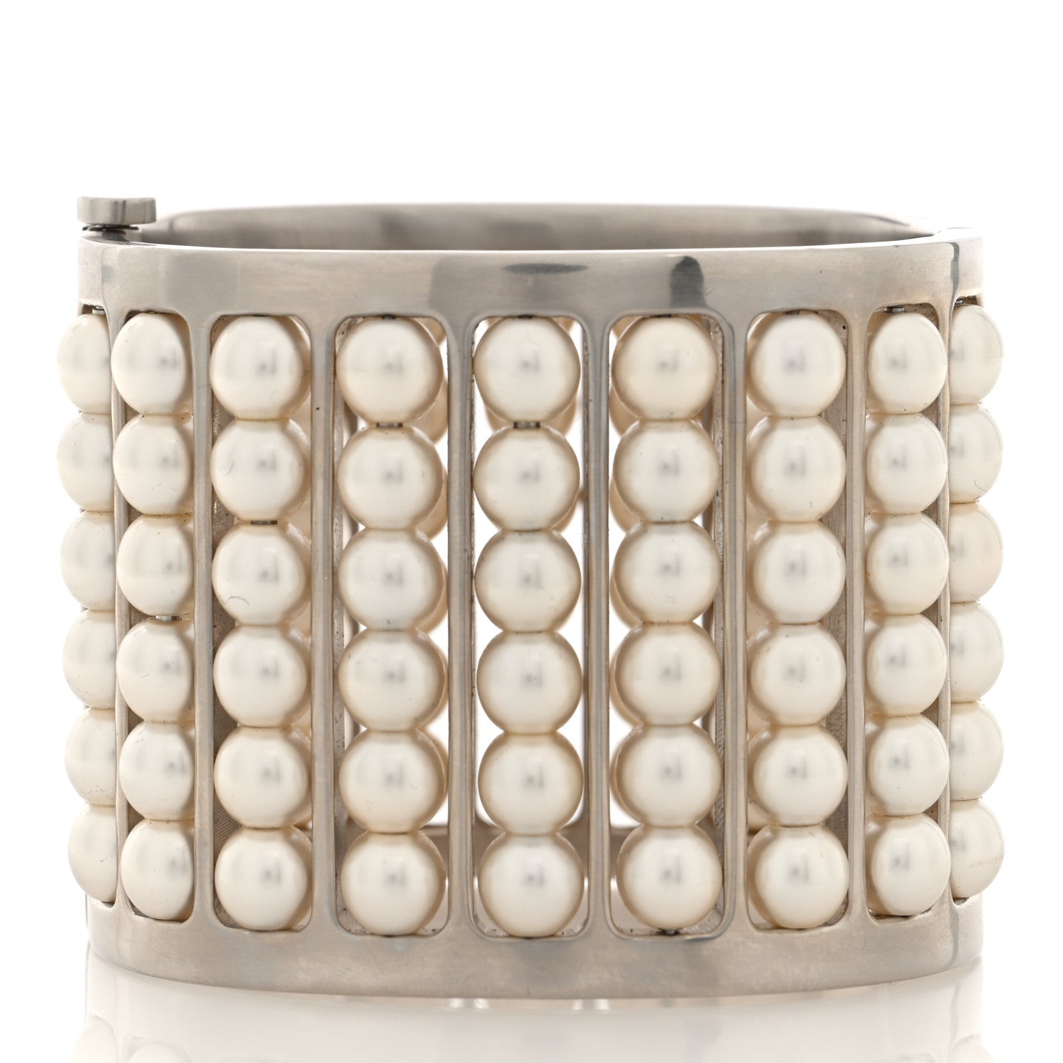 Metal Pearl Cuff Bracelet Silver