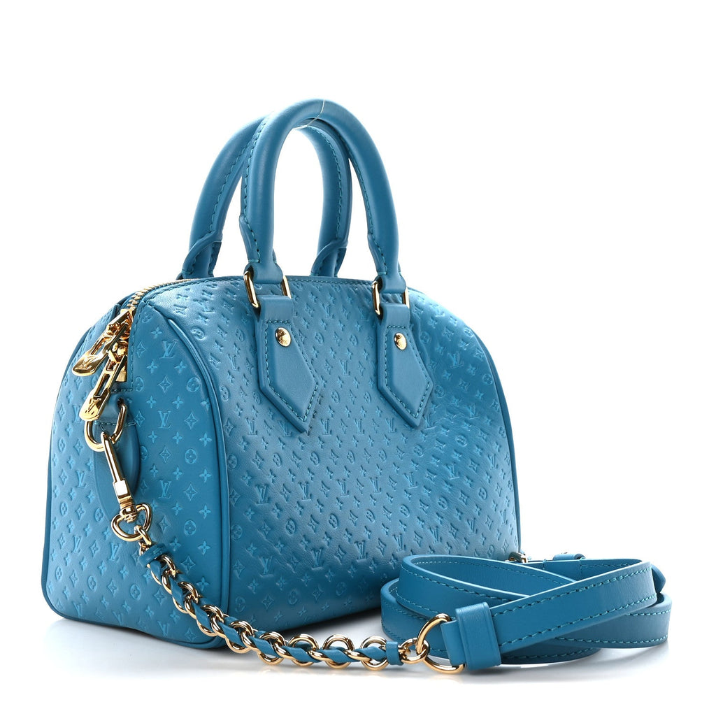 Calfskin Nanogram Embossed Speedy Bandouliere 20 Blue