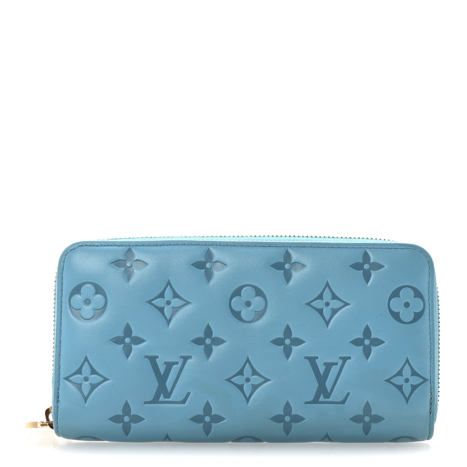 Lambskin Embossed Monogram Coussin Zippy Wallet Turquoise