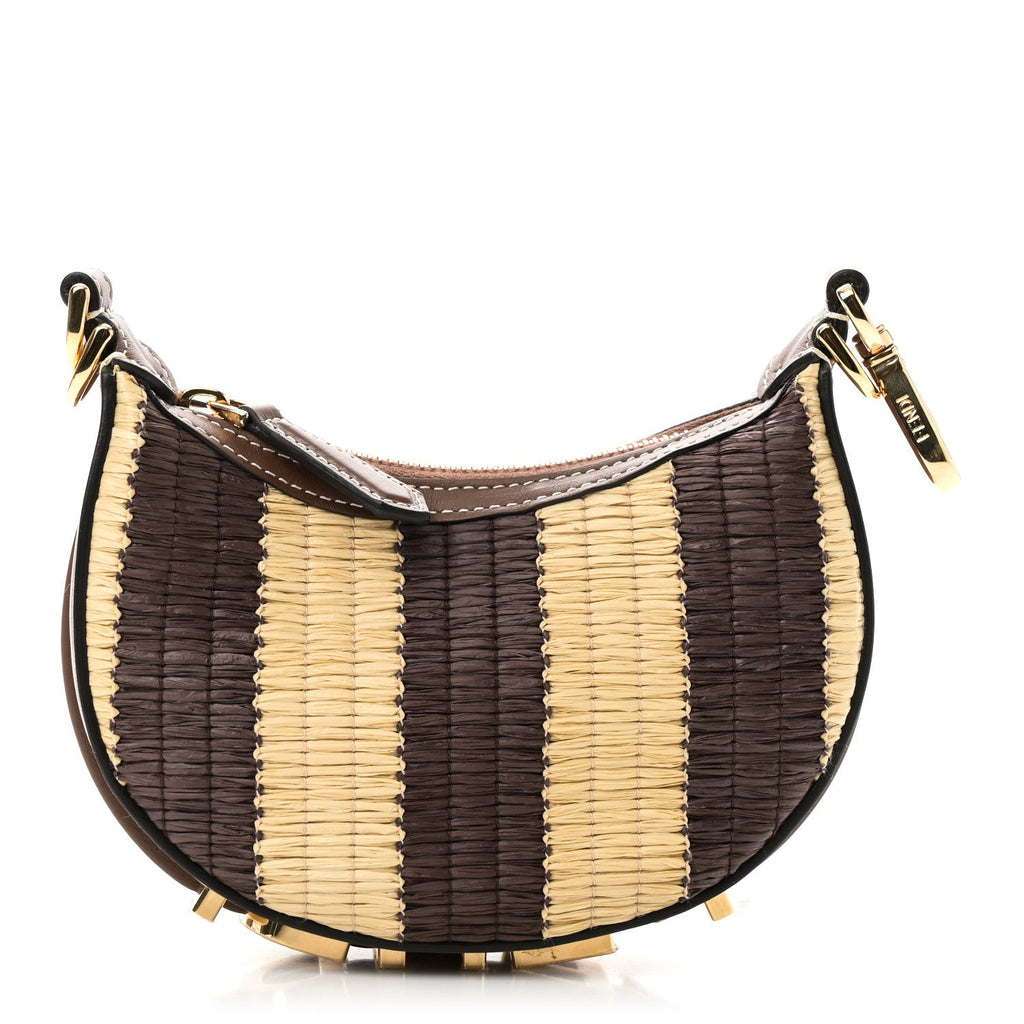 Raffia Vitello Grace Nano Fendigraphy Hobo Charm Natural Gianduia