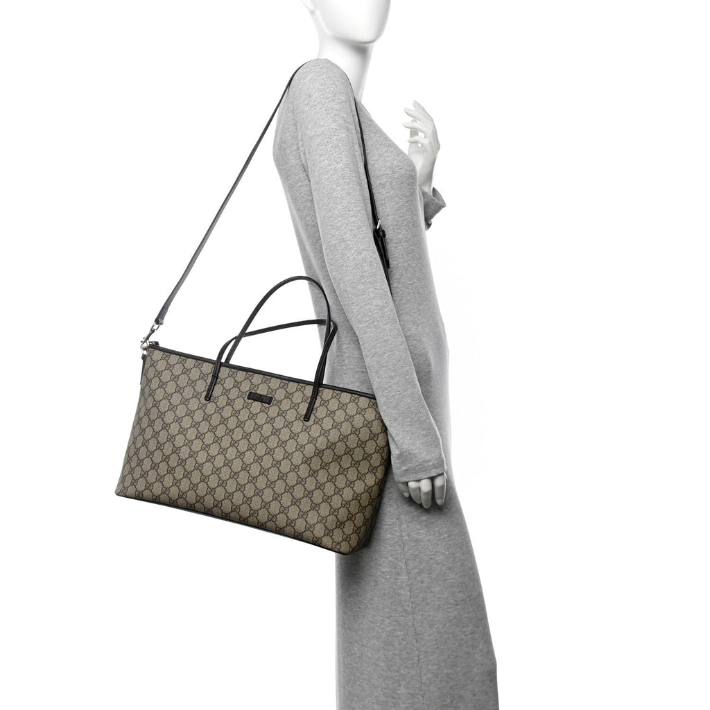 GG Supreme Monogram Medium Zippered Tote Dark Brown