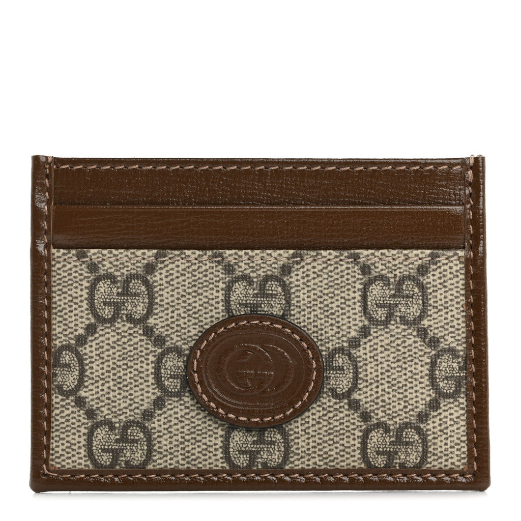 GG Supreme Monogram Azalea Calfskin Retro Interlocking G  Holder Beige Ebony Brown Sugar