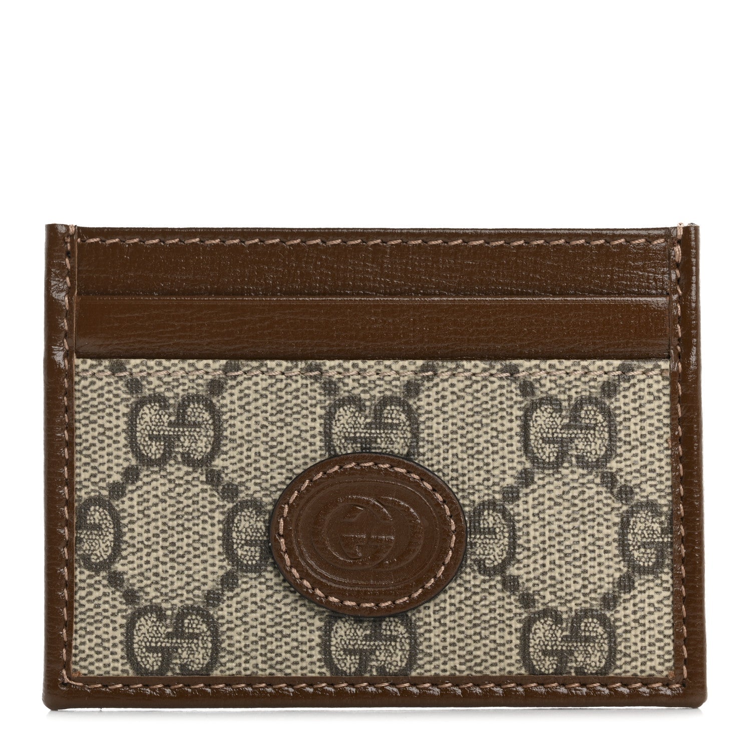 GG Supreme Monogram Azalea Calfskin Retro Interlocking G  Holder Beige Ebony Brown Sugar