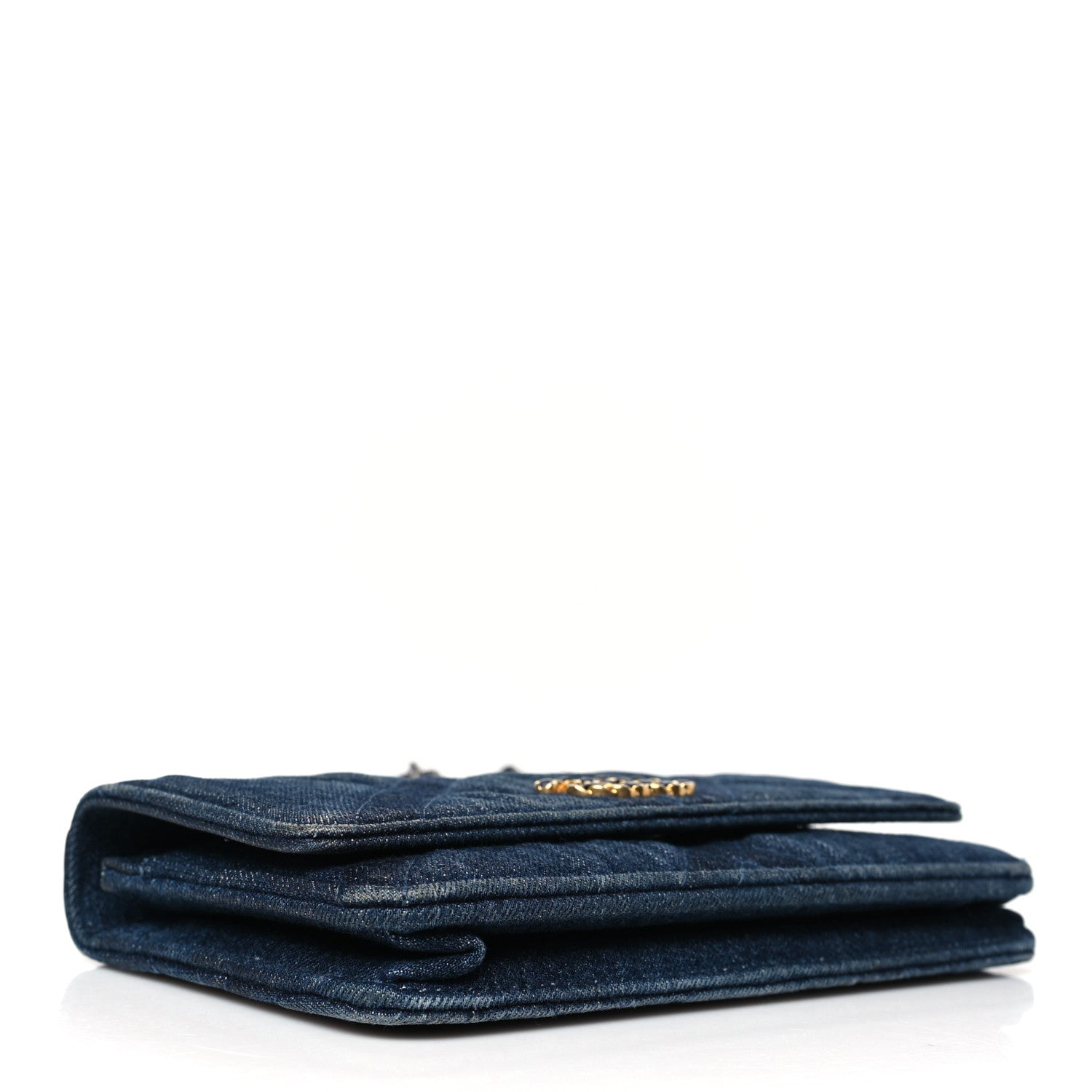 Denim Quilted Chanel 19 Wallet On Chain WOC Blue
