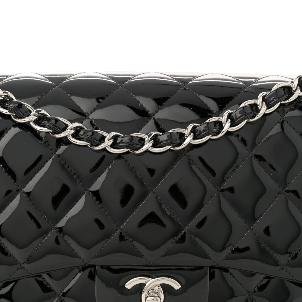 Patent Quilted Jumbo Double Flap Black