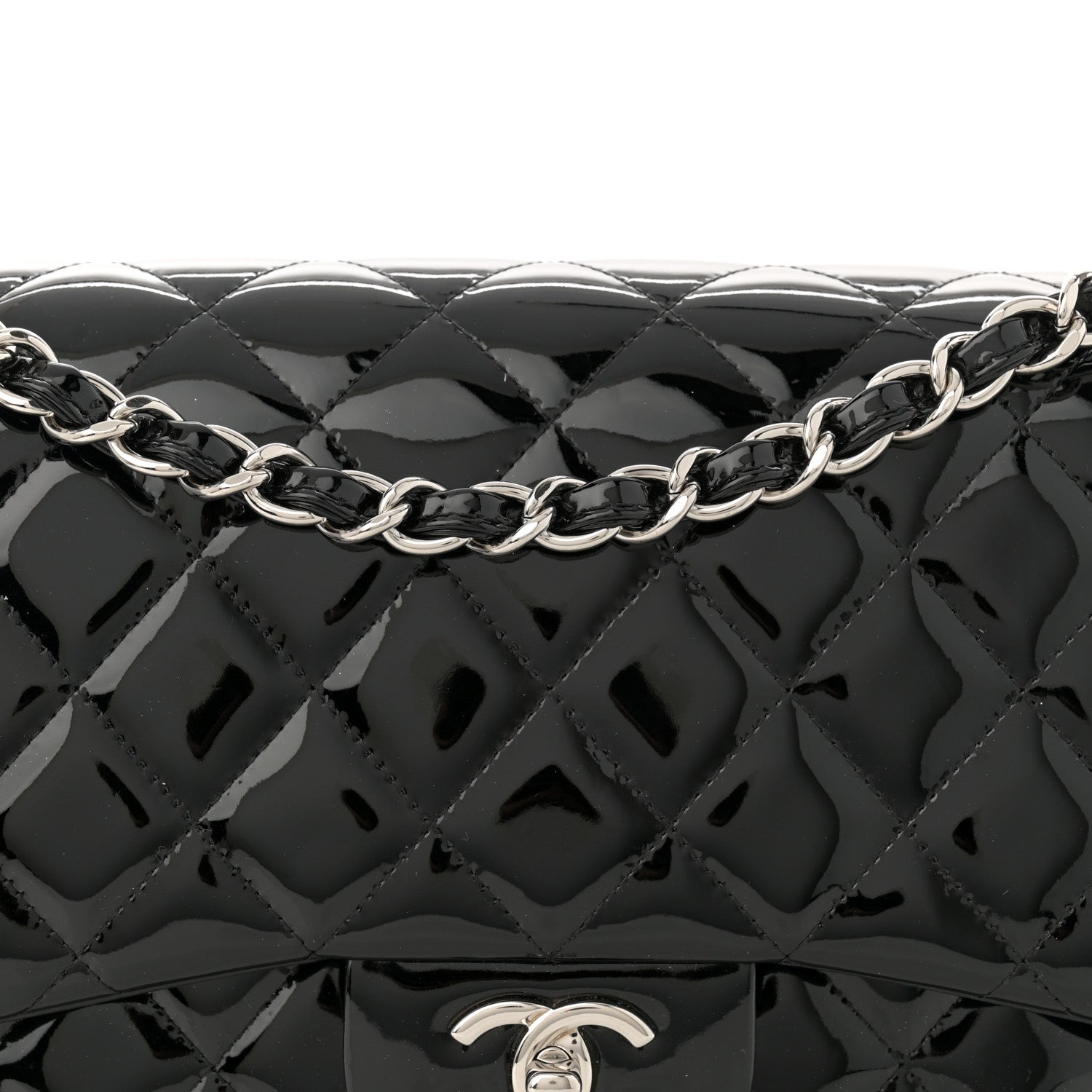 Patent Quilted Jumbo Double Flap Black