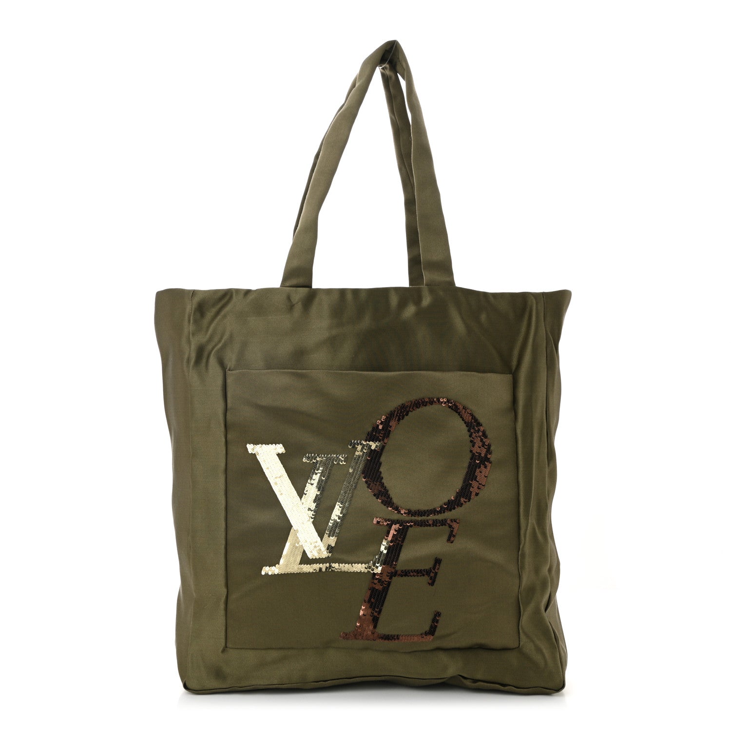 Satin Sequin Thats Love Tote Kaki
