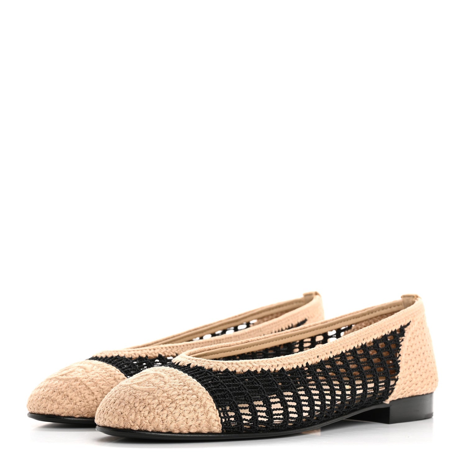 Raffia Cap Toe Ballerina Flats 37.5 Black Beige