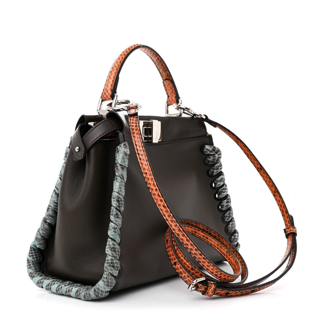 Calfskin Elaphe Lace Up Selleria Mini Peekaboo Iconic Satchel Verde Prato Arancio