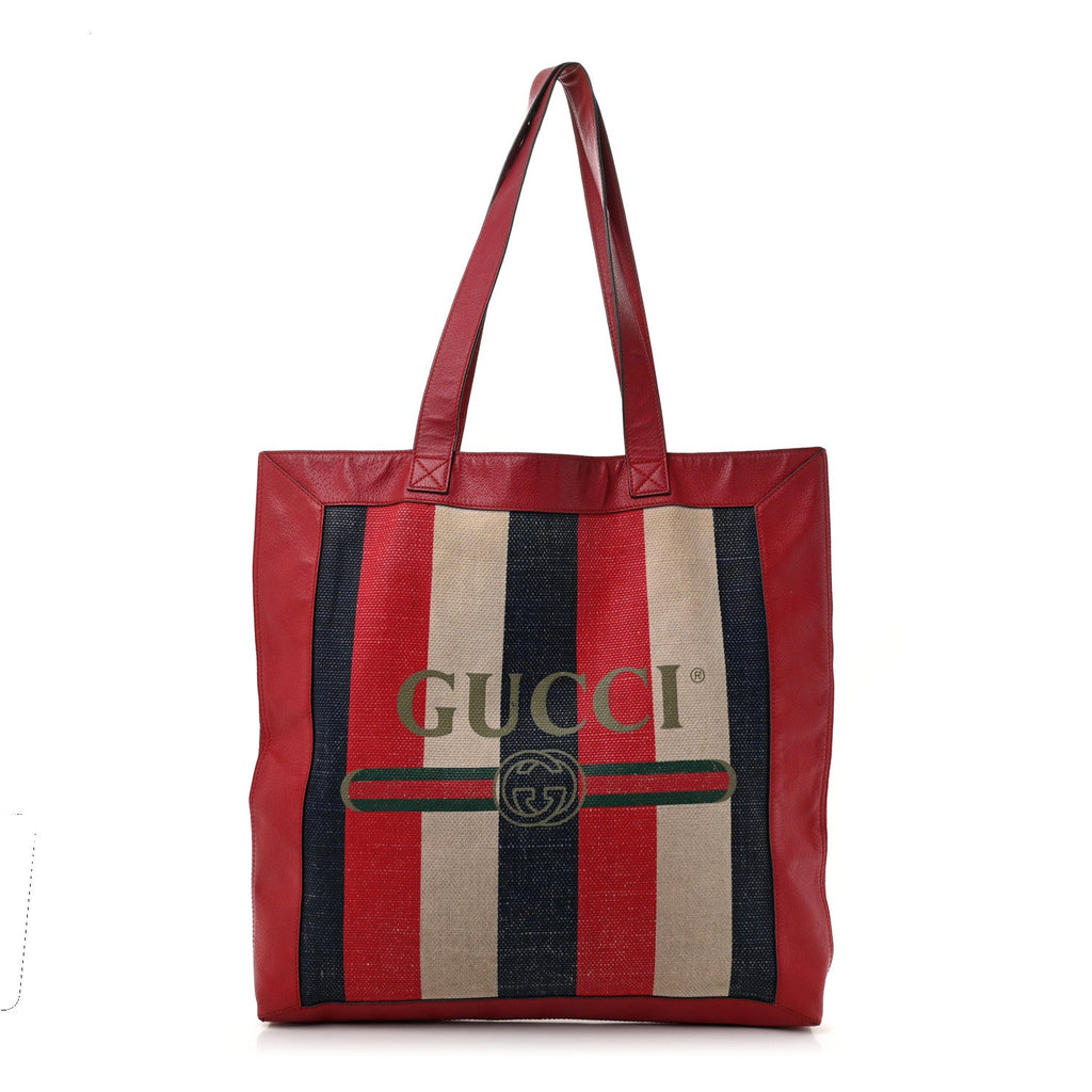 Canvas Calfskin Sylvie Stripe Logo Mens Tote Red White Blue