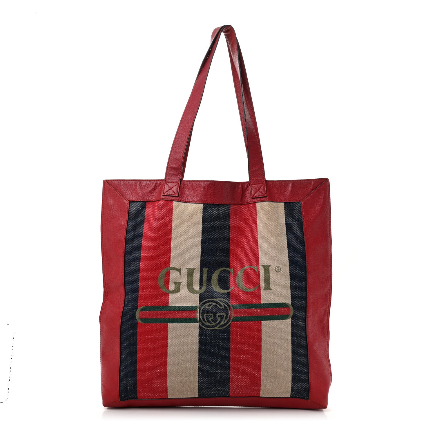 Canvas Calfskin Sylvie Stripe Logo Mens Tote Red White Blue