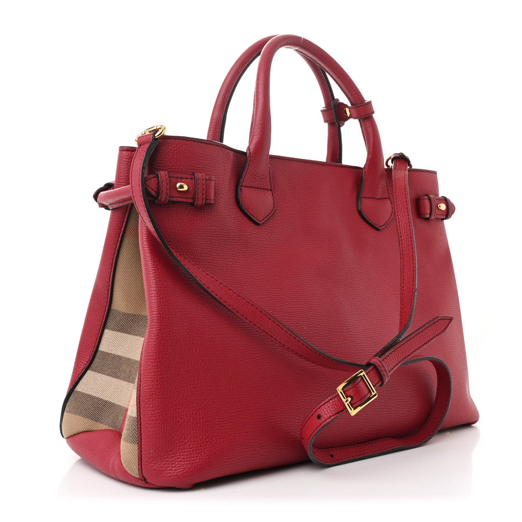 Derby Calfskin House Check Medium Banner Tote Russet Red