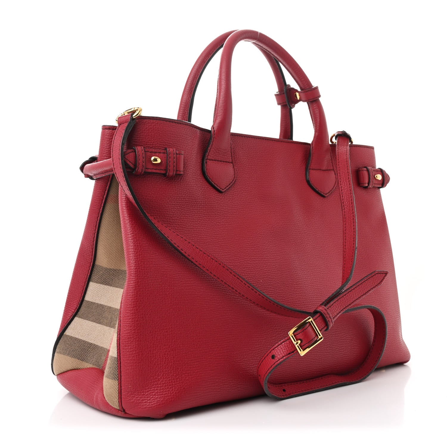 Derby Calfskin House Check Medium Banner Tote Russet Red