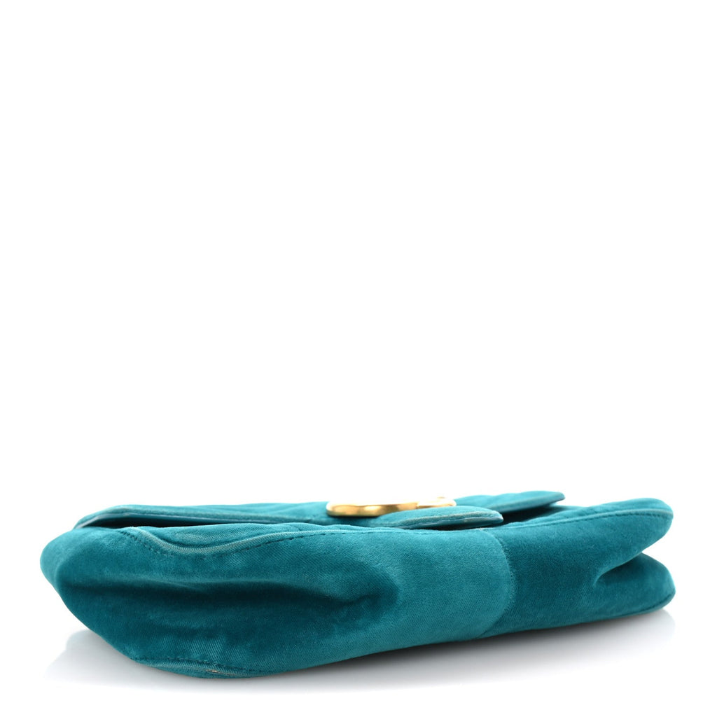 Velvet Matelasse Small GG Marmont Shoulder Bag Pavone Cyan