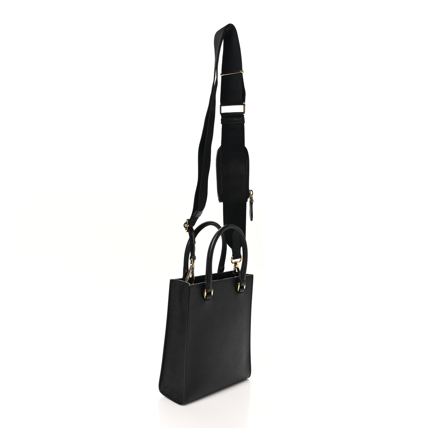 Saffiano Lux Embossed Logo Mini Shoulder Bag Black