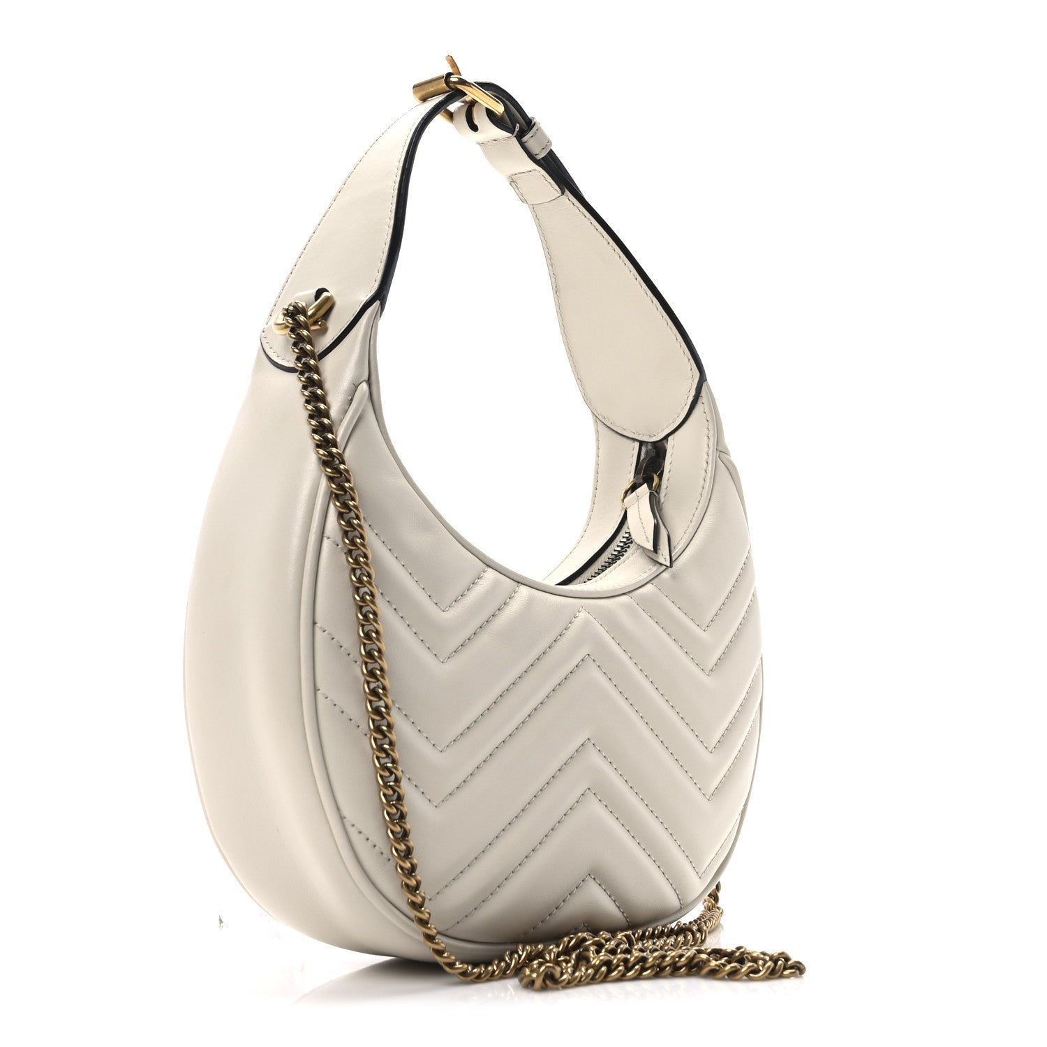 Calfskin Matelasse Chevron Mini GG Marmont Half Moon Hobo Mystic White