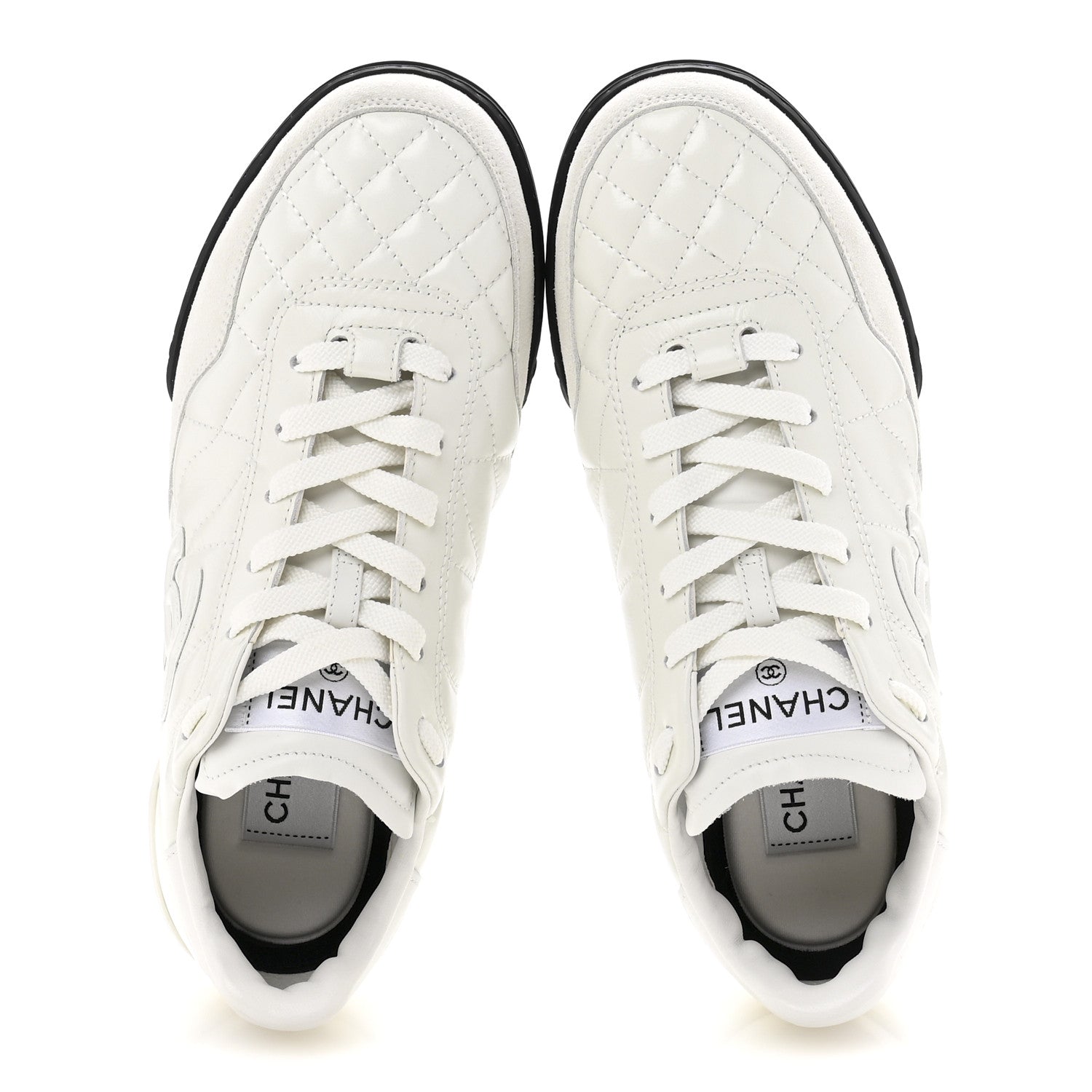 Shiny Calfskin Suede Quilted CC Logo Sneakers 37 White