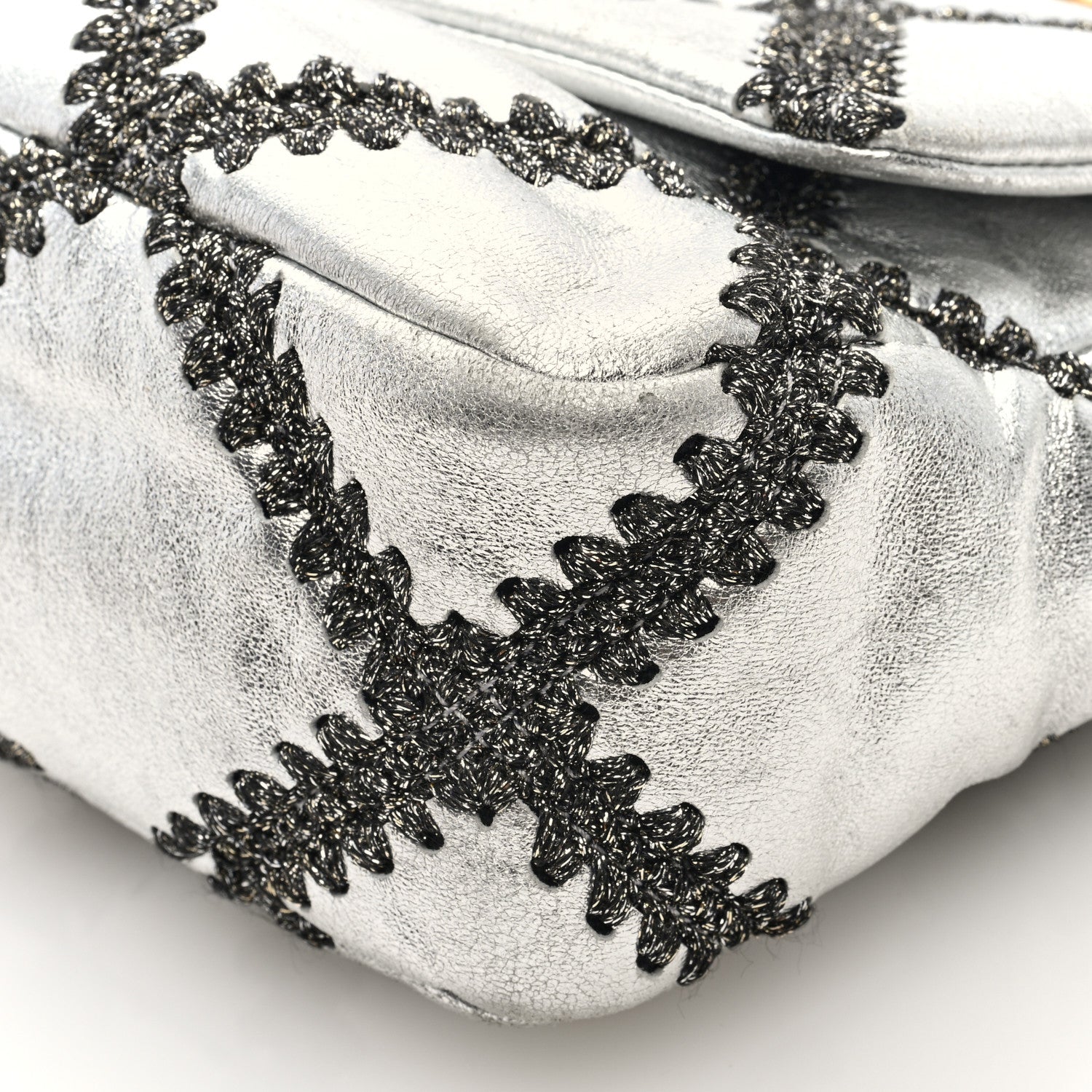 Metallic Calfskin Crochet Medium Chanel 19 Flap Silver