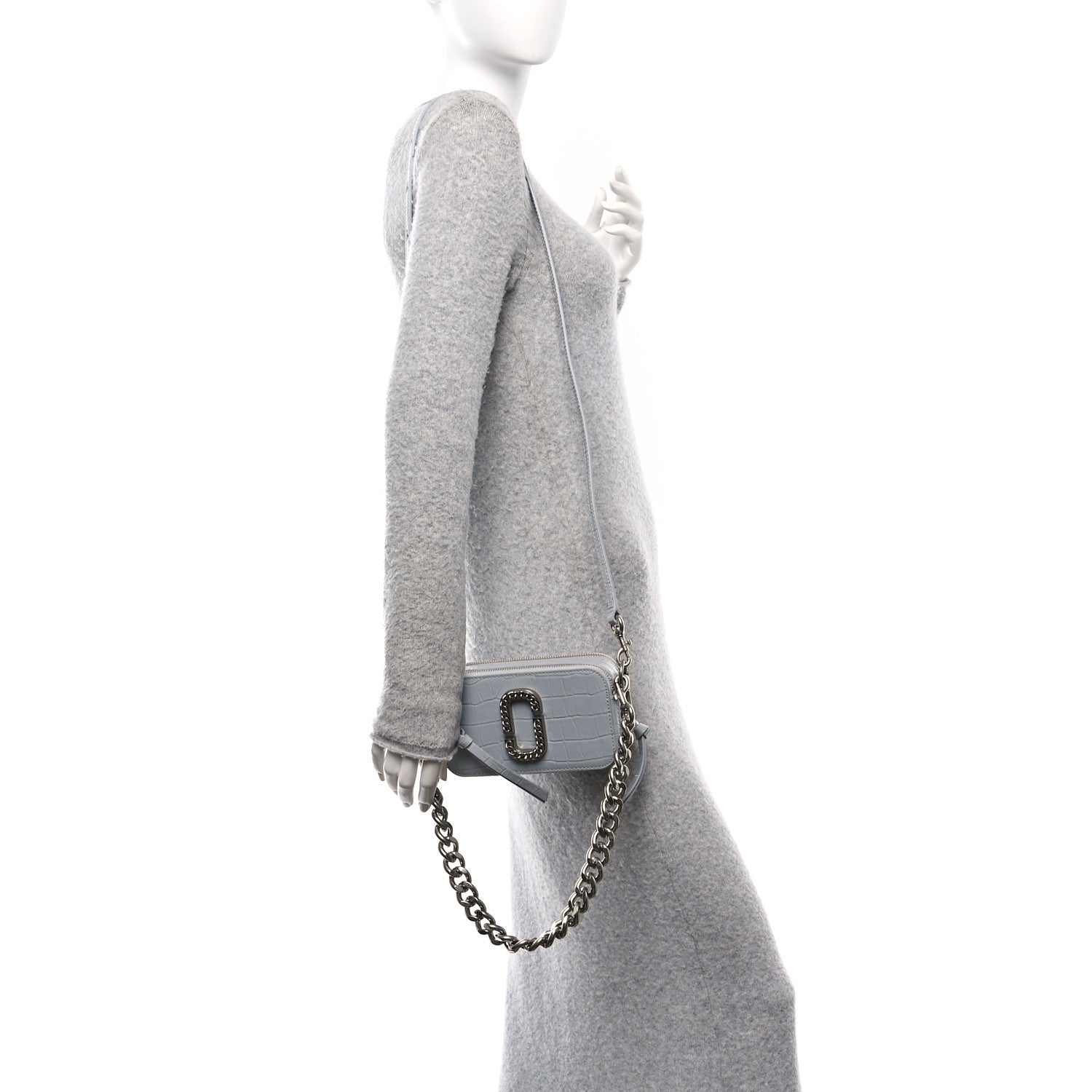 Calfskin Croc Embossed Snapshot Camera Bag Quarry