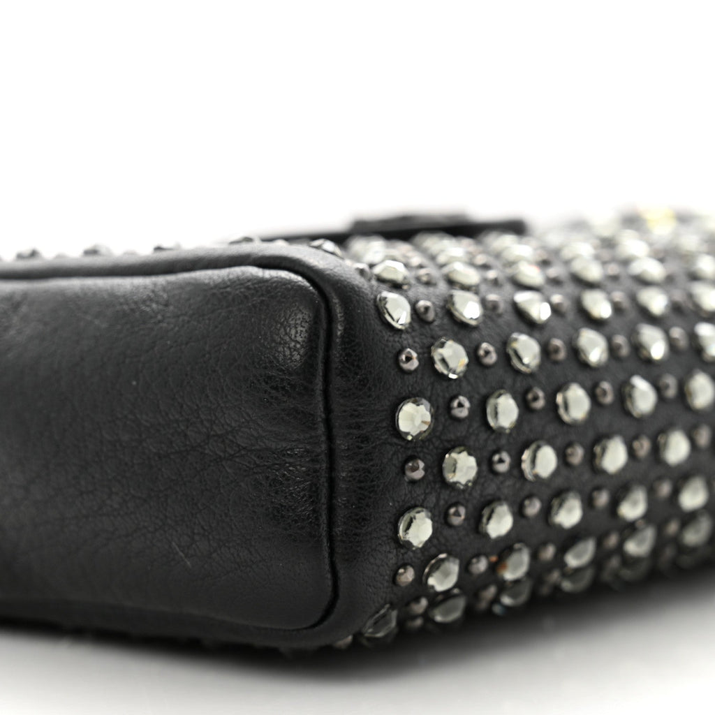 Calfskin Strass Studded Mini Phone Holder Clutch Black