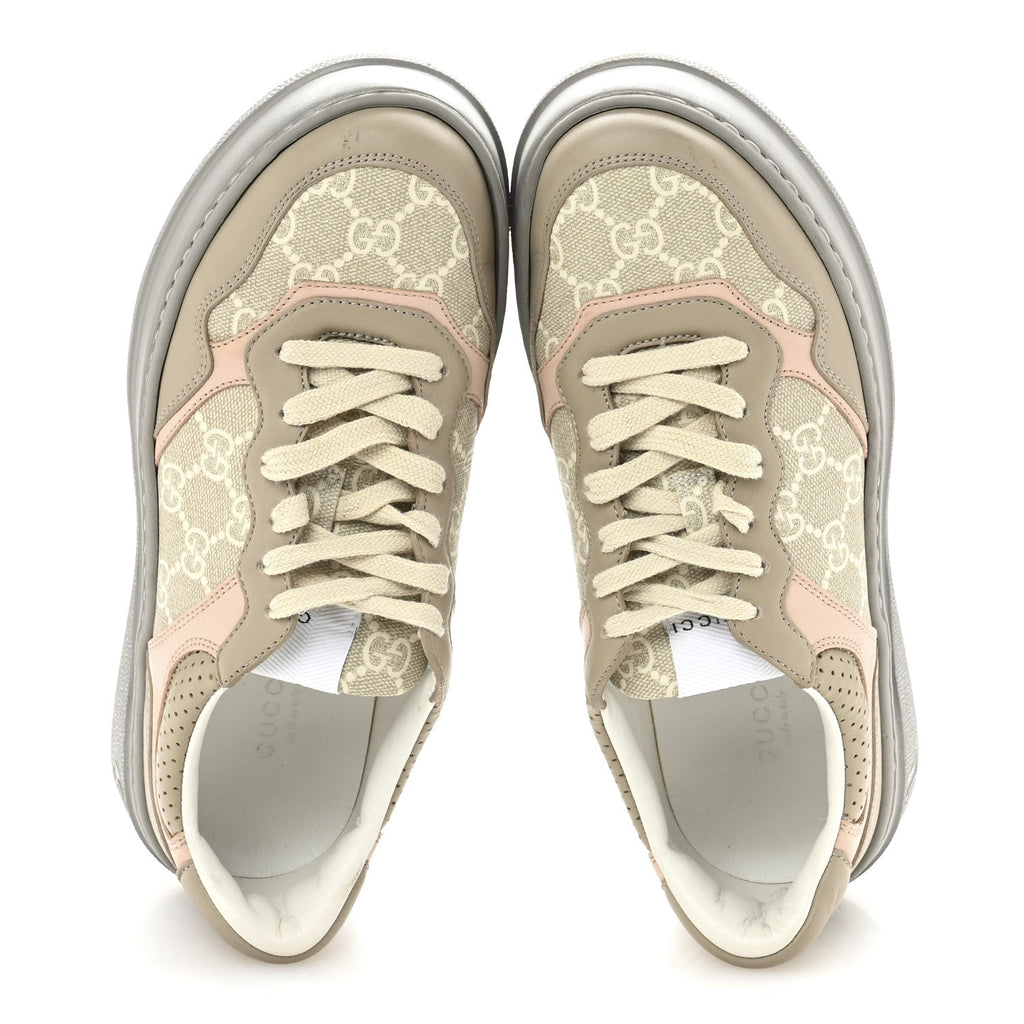 Calfskin GG Supreme Monogram Perforated Womens Platform 55mm Sneakers 38 Apricot Pink Beige Grey
