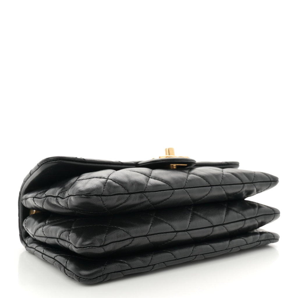 Lambskin Quilted Small Pillow Crush Flap Black