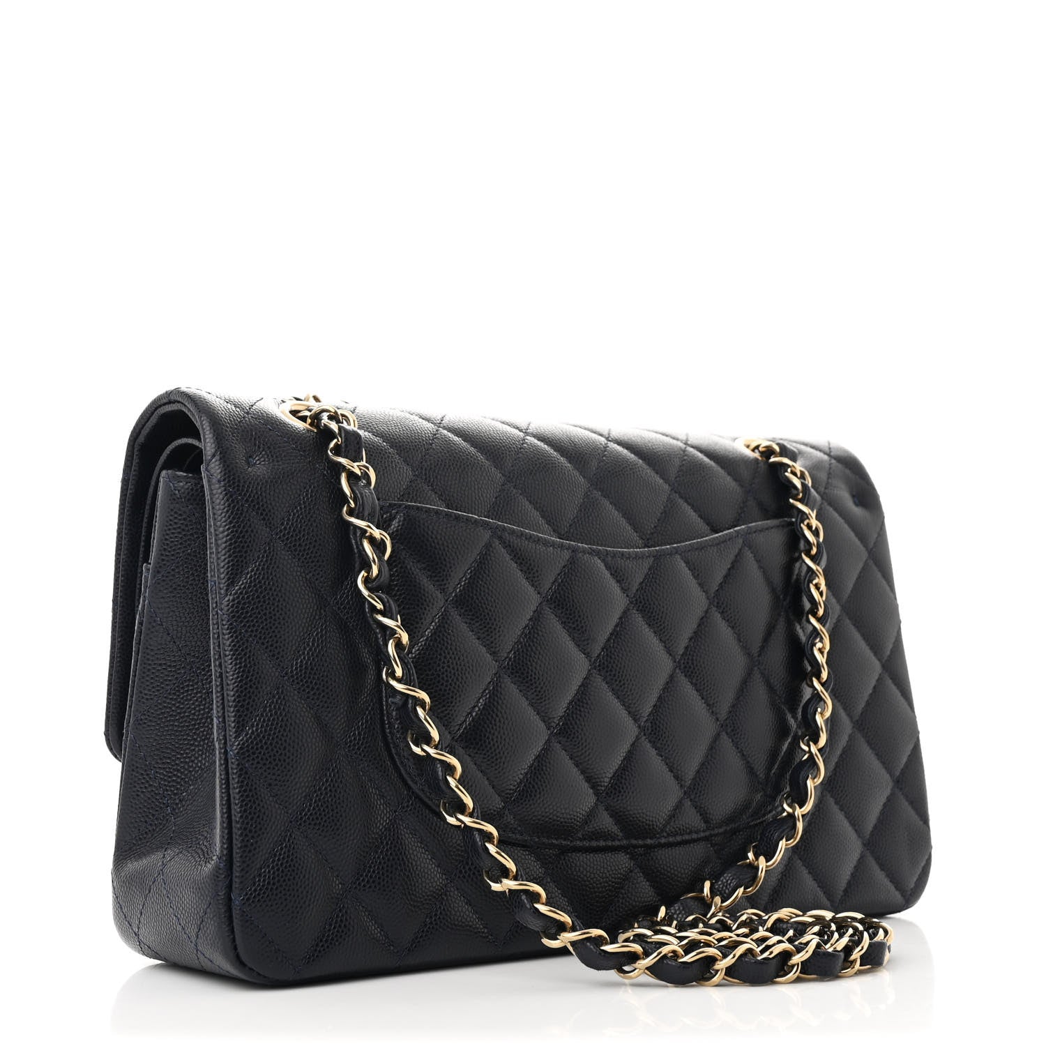 Caviar Quilted Medium Double Flap Navy
