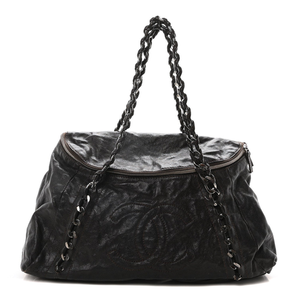 Glazed Caviar Modern Chain Tote Brown