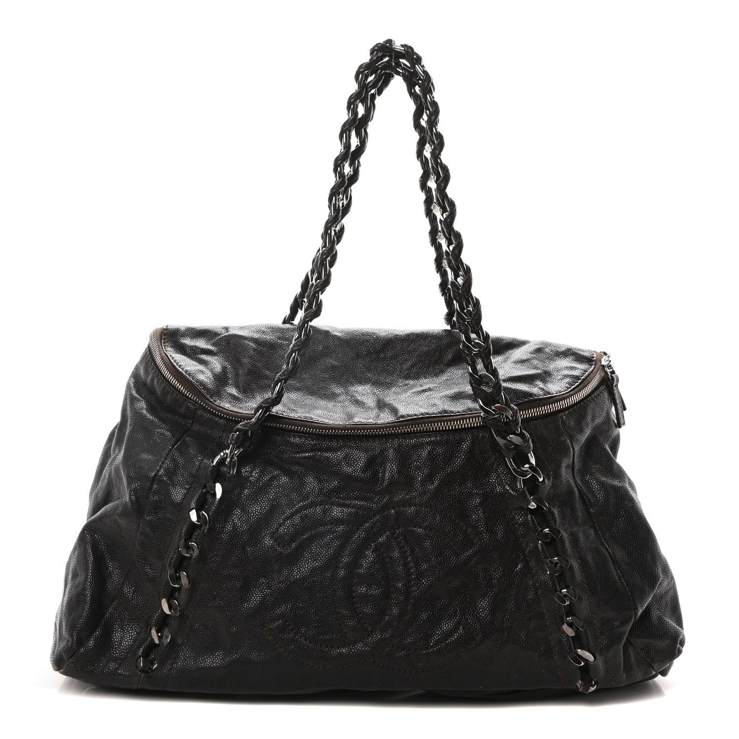 Glazed Caviar Modern Chain Tote Brown