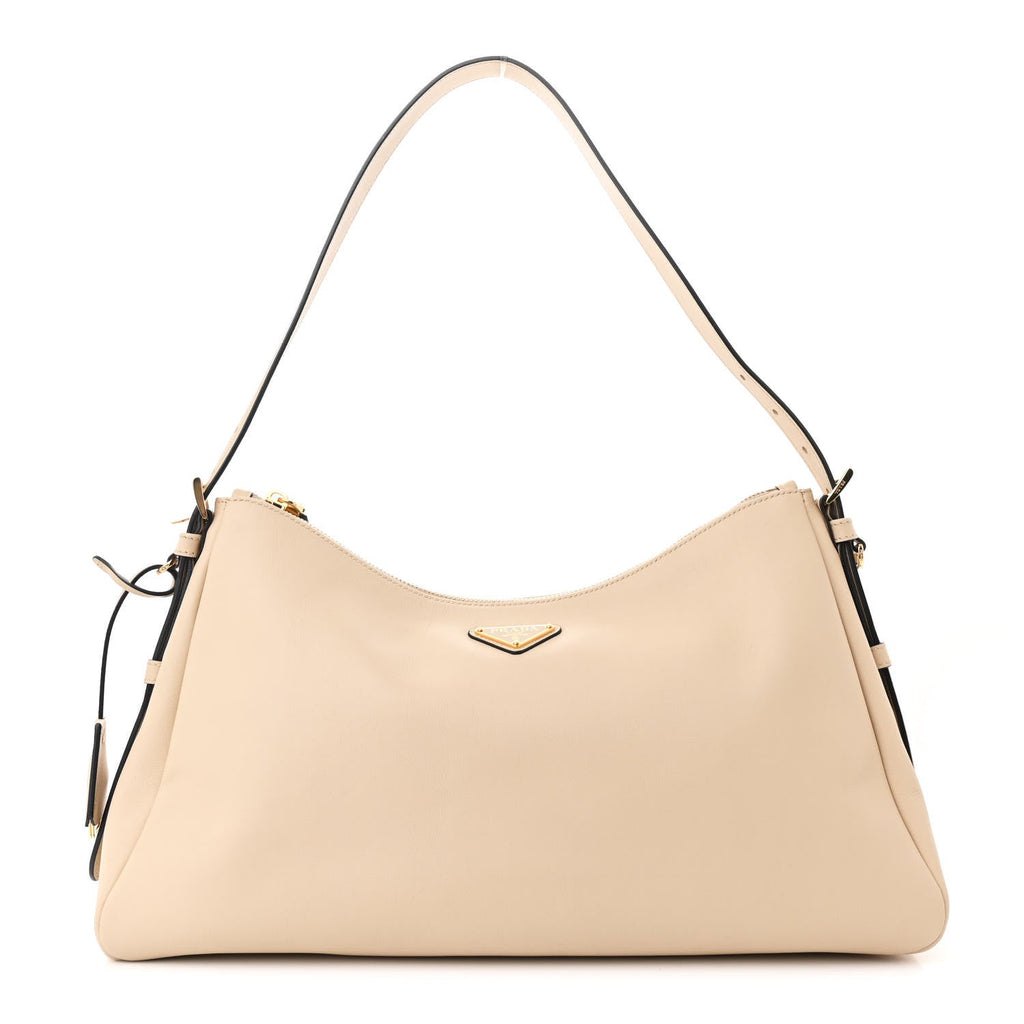 Soft Calfskin Large Aimée Shoulder Bag Travertine
