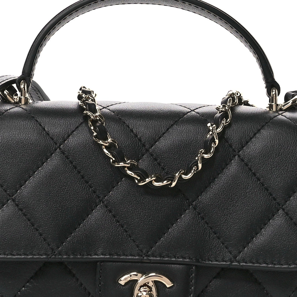 Calfskin Quilted Small Top Handle Flap Black