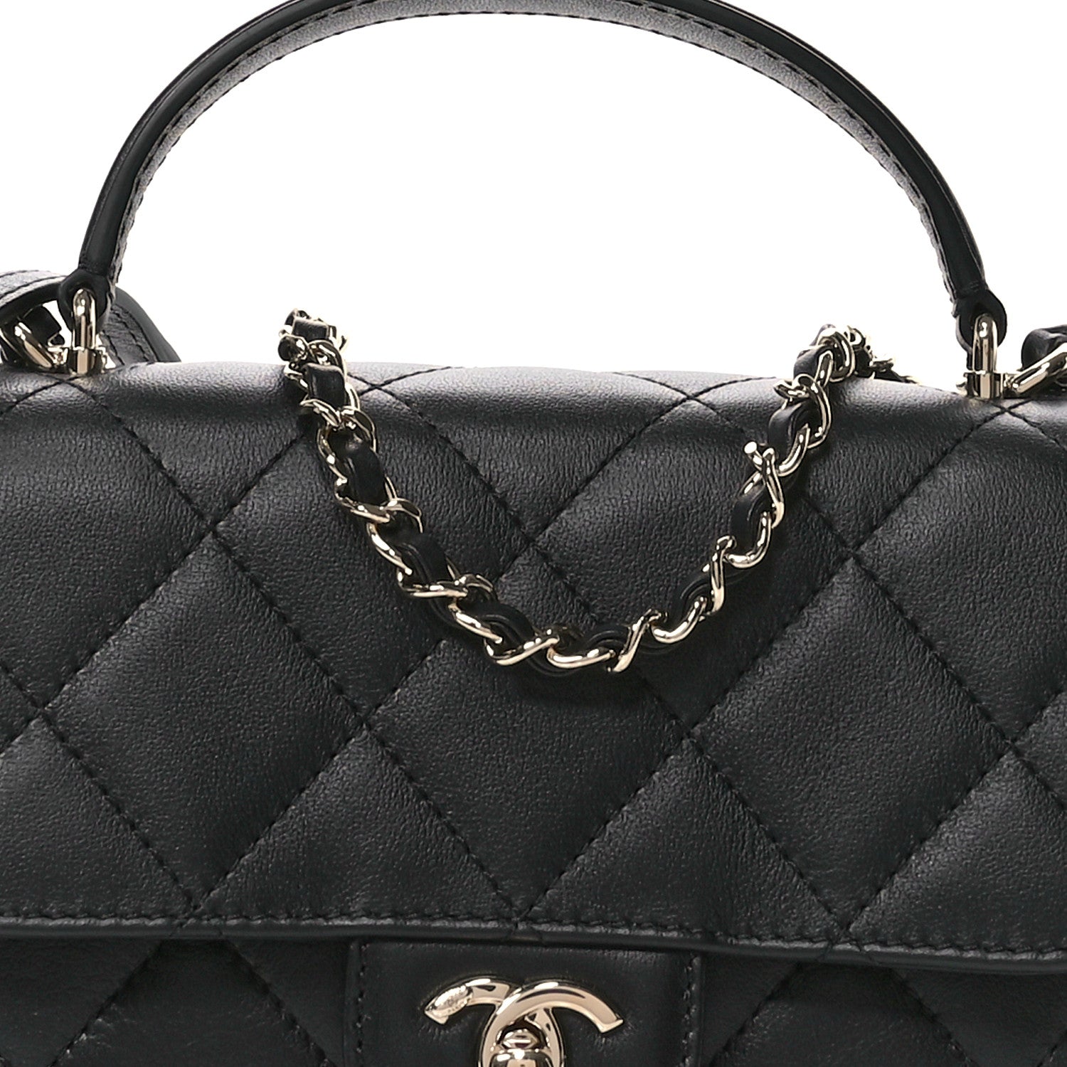 Calfskin Quilted Small Top Handle Flap Black