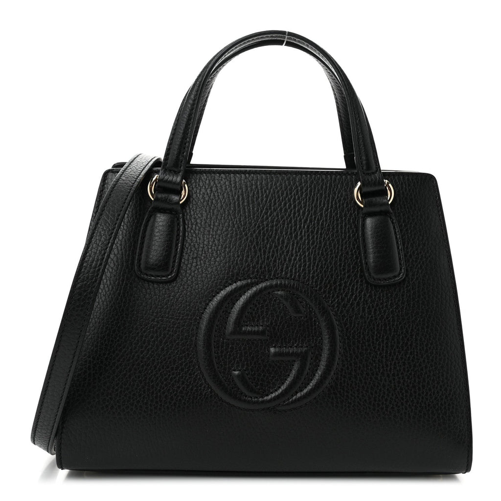 Pebbled Calfskin Medium Soho Top Handle Satchel Black