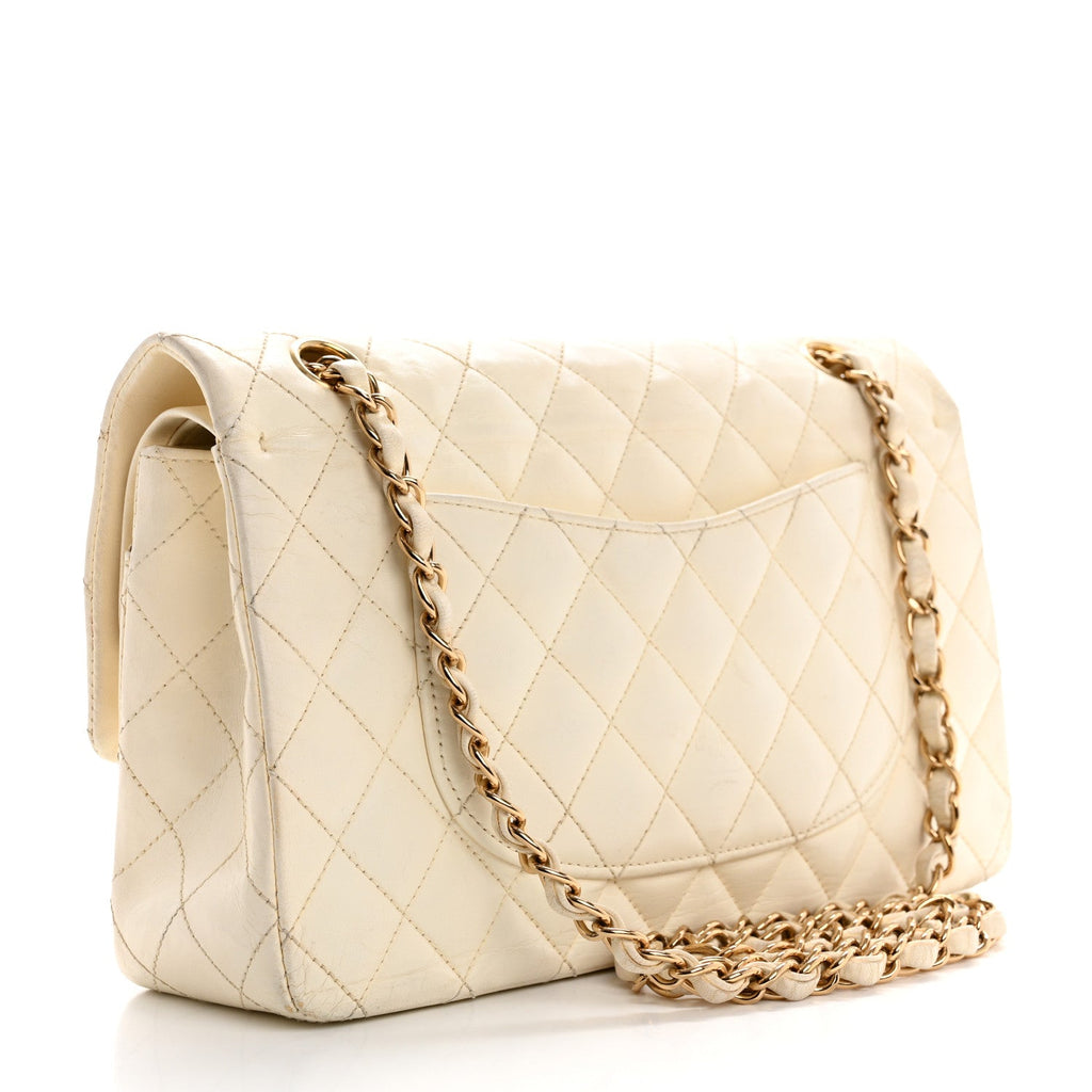 Lambskin Quilted Medium Double Flap White