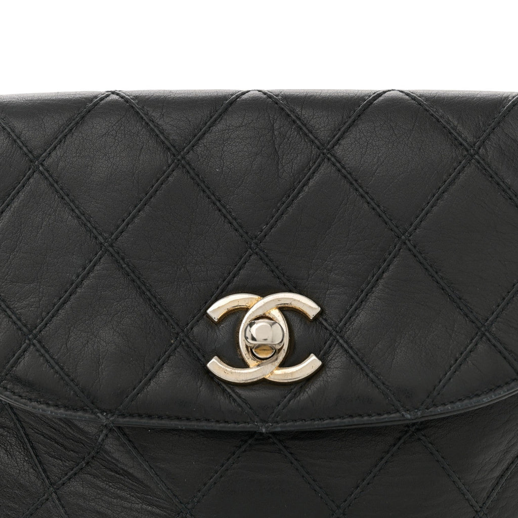 Lambskin Diamond Stitched Flap Waist Belt Bag 80 32 Black
