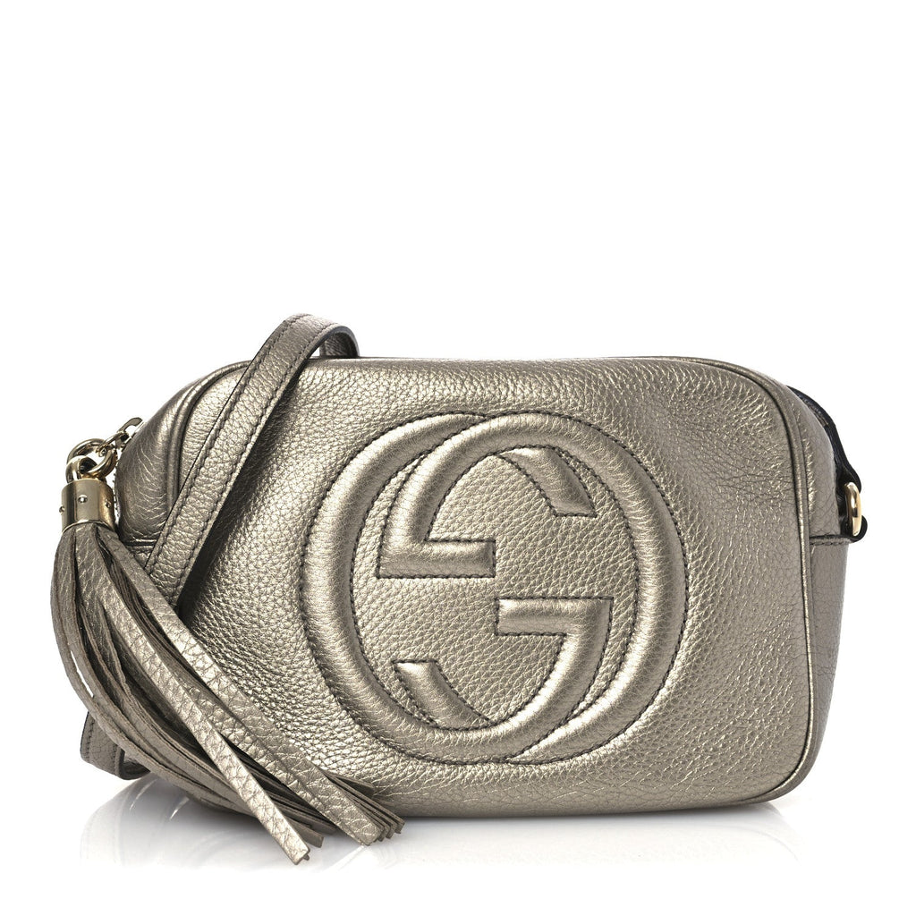 Metallic Pebbled Calfskin Small Soho Disco Bag Golden Beige