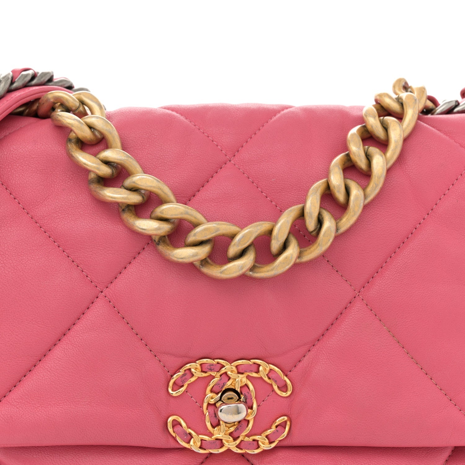 Lambskin Quilted Large Chanel 19 Flap Dark Pink