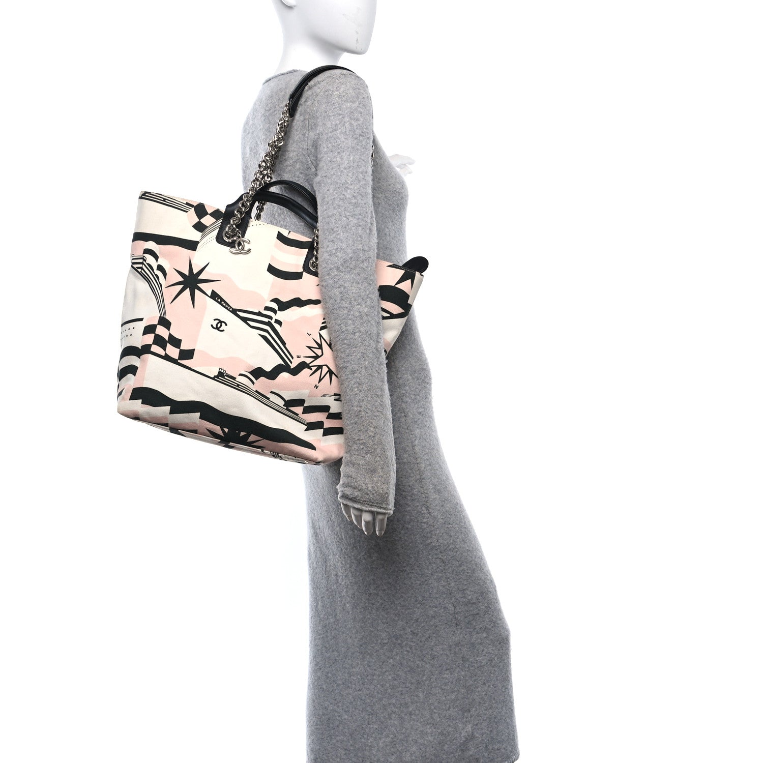 Canvas Cruise Print Tote Pink White Black