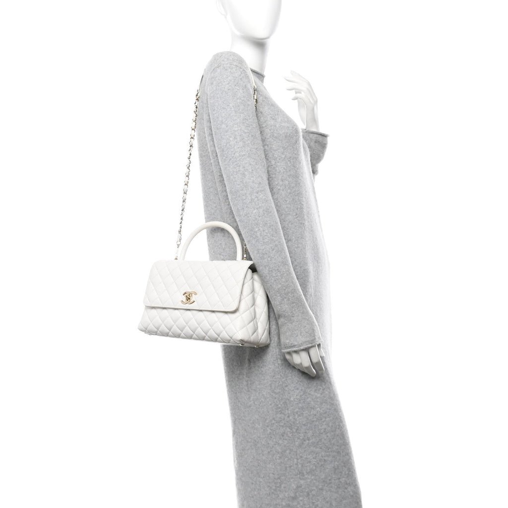 Caviar Quilted Small Coco Handle Flap White