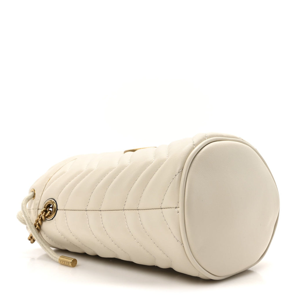 Calfskin Matelasse Mini GG Marmont 2.0 Bucket Bag White