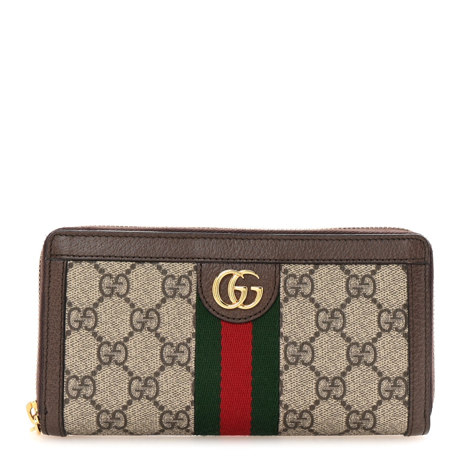 GG Supreme Monogram Web Ophidia Zip Around Wallet Brown