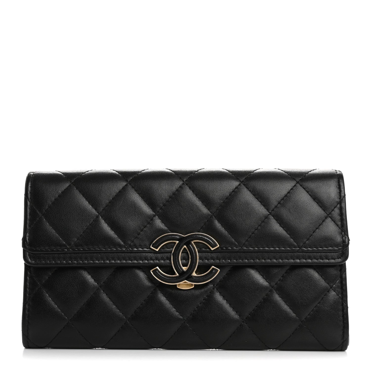 Lambskin Quilted CC Chic Gusset Wallet Black